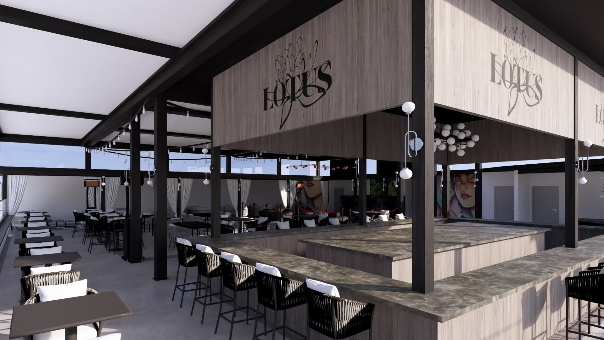 Breslow design rendering of the Lotus Rooftop Motorized Louvered Roof prior to installation in Passaic, NJ